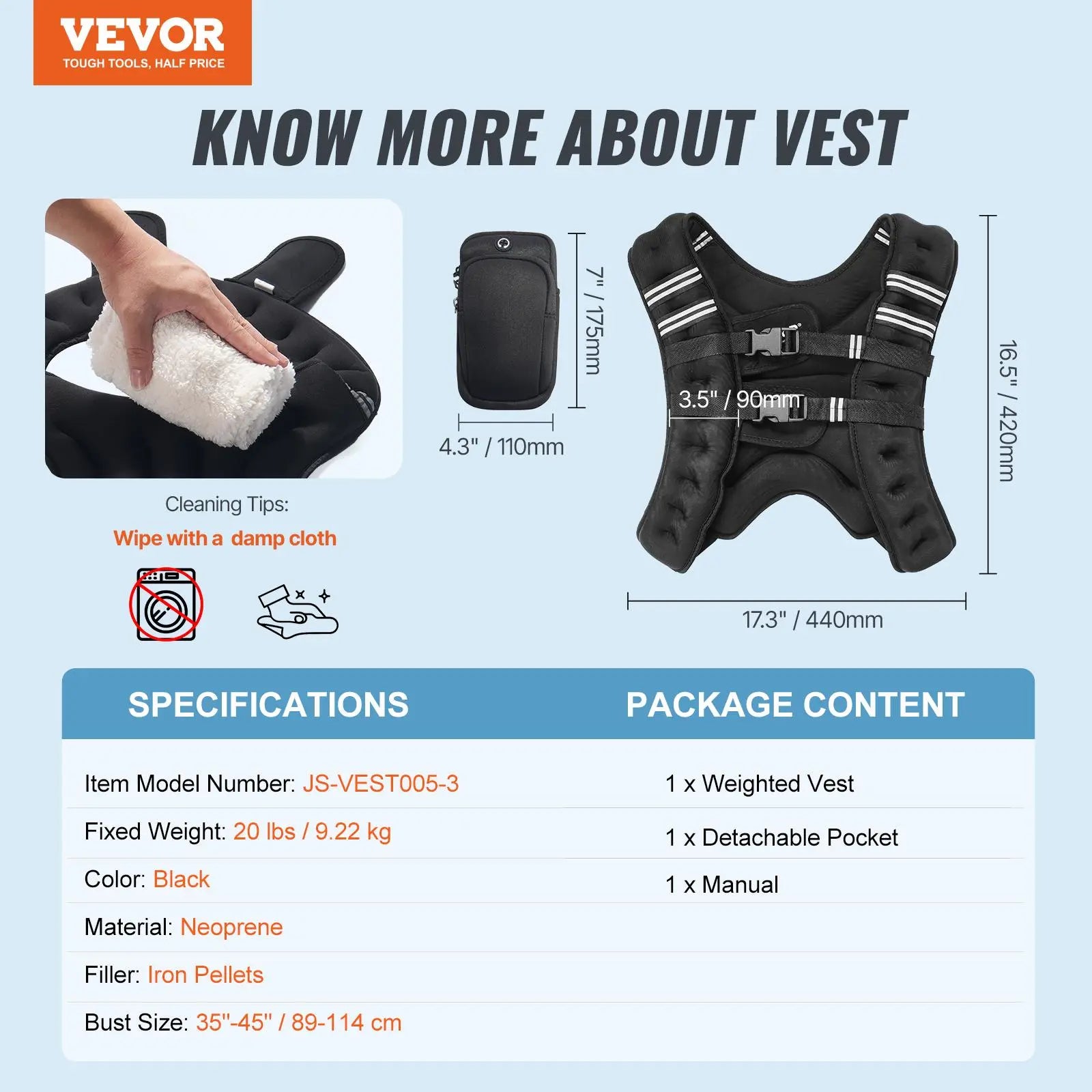 Vevor 12 lbs Weighted Vest with Reflective Stripes, Adjustable Buckle for Men and Women, Ideal for Strength Training, Running, Jogging, and Fitness Workouts